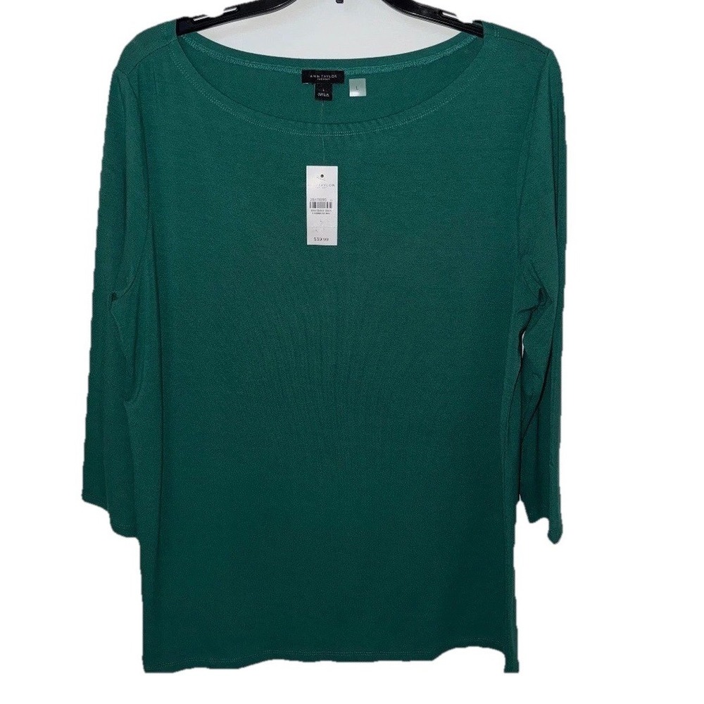 Ann Taylor Factory 3/4 Sleeve Length Green Tunic Top Tee Size Large NWT